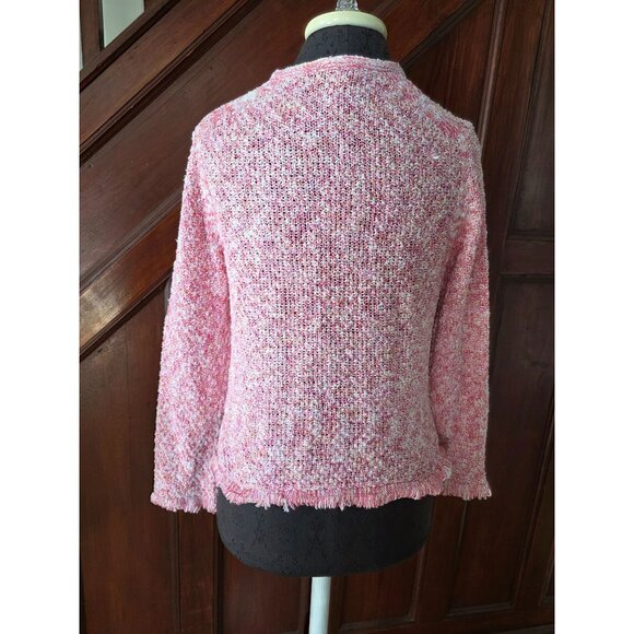 J.Crew Womens Open-Front Cardigan Sweater Pink & White Boucle Knit Size S - Picture 3 of 8